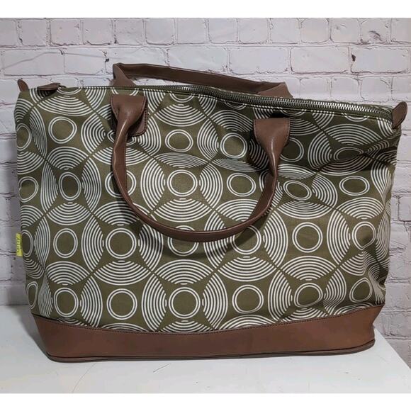 Amy Butler Marni Duffel Tote Bag Large Sun Moon Green White Sepia Zip Weekender - Picture 5 of 16